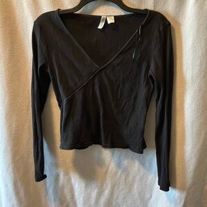 Divided Black Ribbed Long Sleeve Top